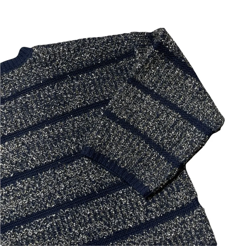 HWR Anthropologie Navy Blue Metallic Crewneck Sweater L
